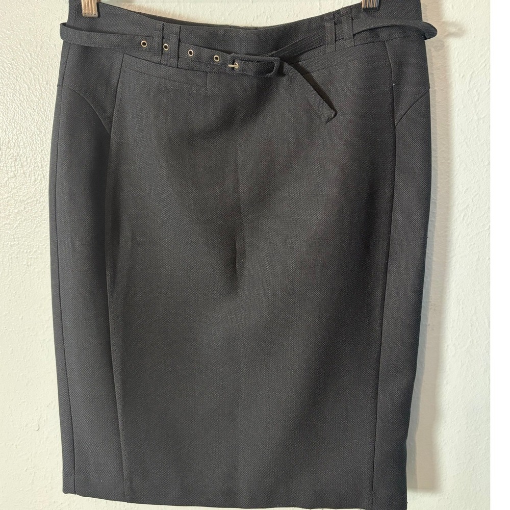 Atmosphere Black Belted Pencil Skirt Textured Knee Length Office Y2K Academia